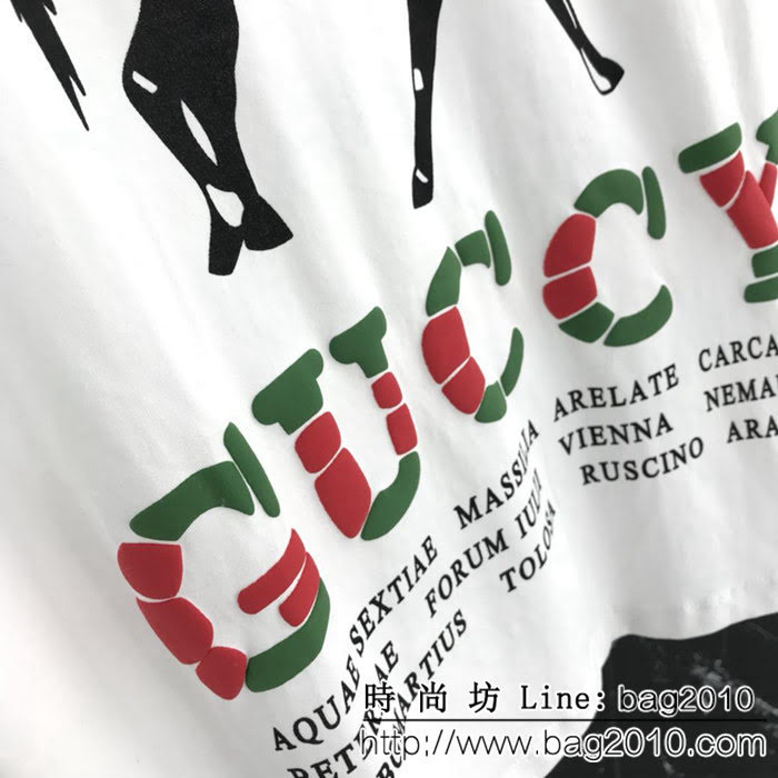 GUCCI古馳 19FW早春新款 騎馬戰士圖案 漸變色LOGO發泡印花 情侶款短袖 ydi1561